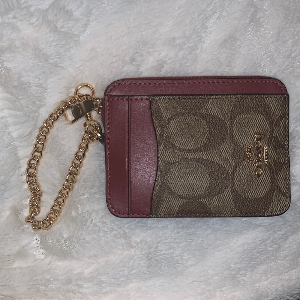 Khaki/Cherry Coach card wallet